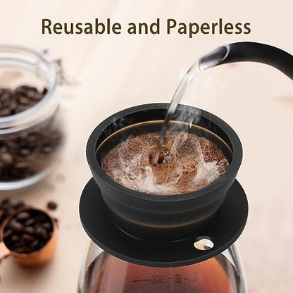 2-Packs Paperless Collapsible Travel Pour Over Coffee Maker with Metal Filter - Single Serve Camping Pour Over Coffee Maker Set - Travel Collapsible Pour Over Coffee Dripper kit (Black+Red)