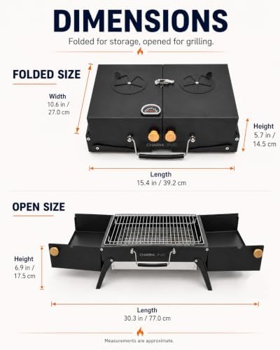 Charmline Portable Tabletop Charcoal Grill with Lid, Thermometer & Handle