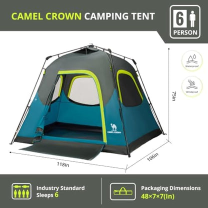CAMEL CROWN 4/6 Person Instant Cabin Tent, Pop Up Windproof Tents for Camping, 60-Second Setup Family Tent with Carry Bag for Outdoor Hiking