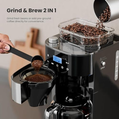 Electactic 10-Cup Drip Coffee Maker Machine with Built In Grinder