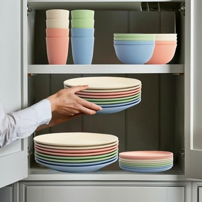 Wrova Wheat Straw Dinnerware Sets 40PCS, Unbreakable Plates and Bowls Sets Service for 8, Microwave and Dishwasher Safe Dish Set, Dinning Plates/Cereal Bowls/Drinking Cups for Kitchen,Camping-Nordic