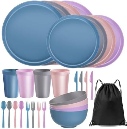 28 Piece Dinnerware Set for 4, Unbreakable Plates and Bowls Sets