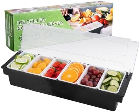 WICHEMI Ice Chilled Condiment Caddy with 6 Removable Trays and Lids