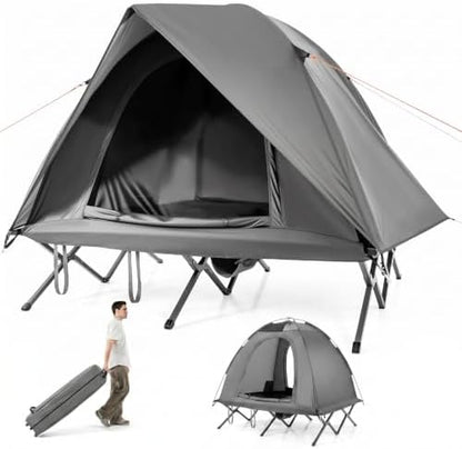 LDAILY 2 Person Tent Cot, Camping Cot Tent Combo with Portable Roller Carry Bag and Waterproof Rainfly, Elevated Tent Camping Bed Combo for Outdoor Camping and Hiking Enthusiasts
