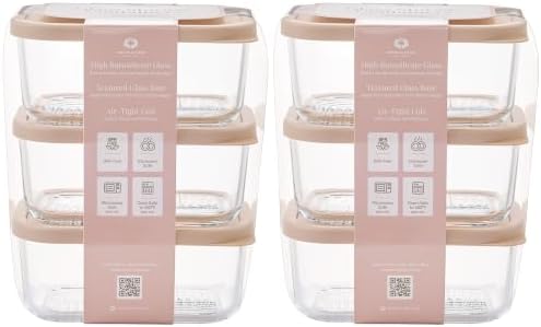 Glass Food Storage Containers with Lids — 12 Piece — 24.4 oz Glass with BPA-Free Leak Resistant Stackable Lids — Microwave, Oven & Dishwasher Safe — Ideal for Meal Prep & More - Cashew Cream