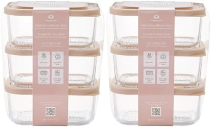 Glass Food Storage Containers with Lids — 12 Piece — 24.4 oz Glass with BPA-Free Leak Resistant Stackable Lids — Microwave, Oven & Dishwasher Safe — Ideal for Meal Prep & More - Cashew Cream