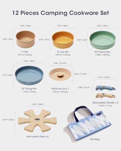 12-Piece Detachable Handle Pots and Pans Set, Ceramic Nonstick