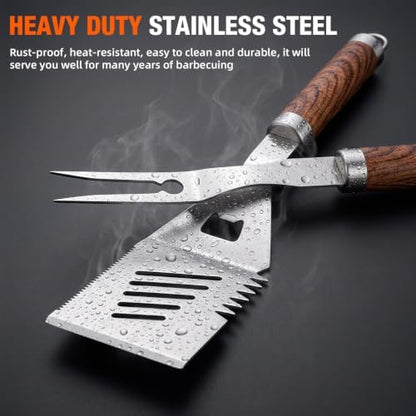 MUYFIO 32 Pcs BBQ Accessories, Heavy Duty Grill Accessories, 16 in, Stainless Steel Grill Set with Case, Thermometer, BBQ Tools for Outdoor Grill Camp Cook, Grill Gifts for Men, Women