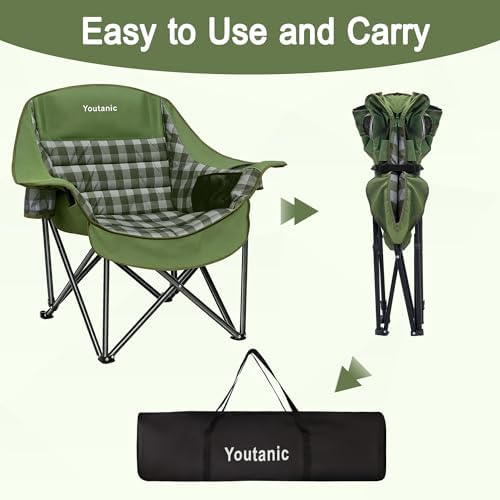 Youtanic Oversized Large Padded Camping Chair, 400 lbs Foldable Lawn Chair