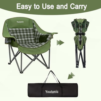 Youtanic Oversized Large Padded Camping Chair, 400 lbs Foldable Lawn Chair