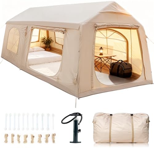 Inflatable Tents for Camping, Large Blow Up Tent with Hand Pump, Easy Setup InflatableTent 4 Season Tent, Waterproof Oxford Air Glamping Tents for Camping Adult 4/6/8/10/12 Person
