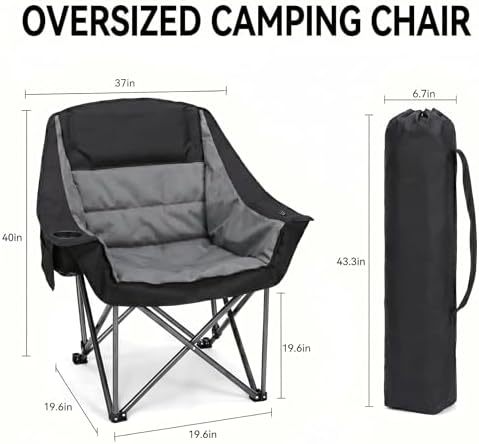 Oversized Heavy Duty Camping Chair Comfy Padded Lawn chair Support 500 lbs