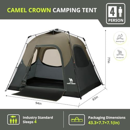 CAMEL CROWN 4/6 Person Instant Cabin Tent, Pop Up Windproof Tents for Camping, 60-Second Setup Family Tent with Carry Bag for Outdoor Hiking