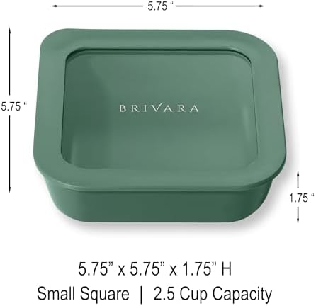 Glass Food Storage Container with Lid, 2.5-Cup Small Square | Microwave-Safe Airtight Lid, Oven-Safe Ceramic-Coated Glass | Zero Plastic, No PFAS/PFOA/BPA, Reusable [Pine]