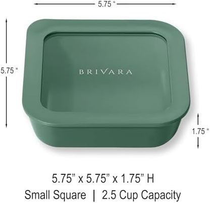 Glass Food Storage Container with Lid, 2.5-Cup Small Square | Microwave-Safe Airtight Lid, Oven-Safe Ceramic-Coated Glass | Zero Plastic, No PFAS/PFOA/BPA, Reusable [Pine]