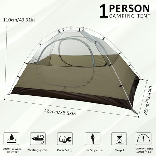 Bessport Camping Tent 1/2 Person Tent Waterproof Two Doors Backpacking Tent Easy Setup Lightweight for Outdoor, Hiking Mountaineering Travel