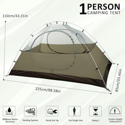 Bessport Camping Tent 1/2 Person Tent Waterproof Two Doors Backpacking Tent Easy Setup Lightweight for Outdoor, Hiking Mountaineering Travel