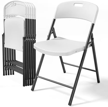 Bonnlo 6-Pack White Plastic Folding Chairs, Portable Seat with Sturdy Steel Frame for Indoor & Outdoor Use, Perfect for Banquet, Party, Wedding, Office, and Camping