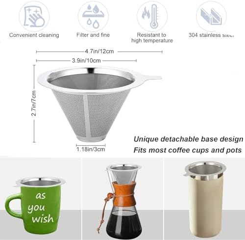 Pour Over Coffee Maker,Coffee Filter,Slow Drip Paperless Stainless Steel Cone Coffee Dripper(1 Cup) Mini