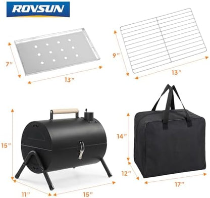 ROVSUN Portable Charcoal Grill with Storage Bag, Small Tabletop Barbecue Grill with Double Sides Grill Surface, Heavy Duty For Outdoor Cooking, Camping, Backyard Using