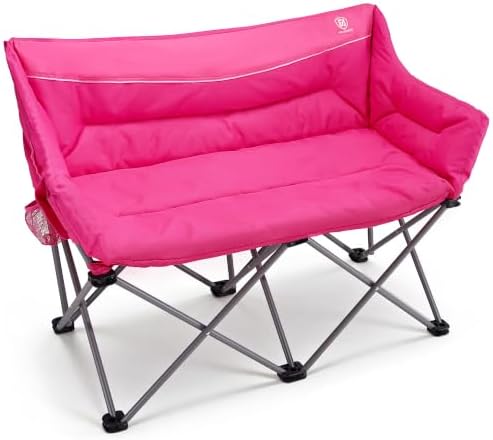 EVER ADVANCED Double Padded Camping Chair for Adults,Portable Couch, Two Person Heavy Duty Outdoor Chair, 600lbs, Pink
