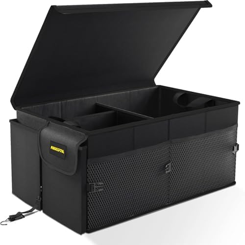 MIKKUPPA Trunk Organizer with Lid - 75L Collapsible Car Organizer, Black