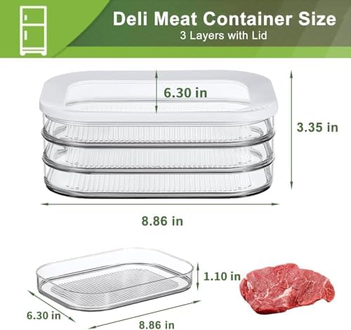Deli Meat Container for Fridge, Stackable Food Storage Boxes with Lid for Cold Cuts, Salami, Deli, Lunch Meat, BPA Free, 18.6oz