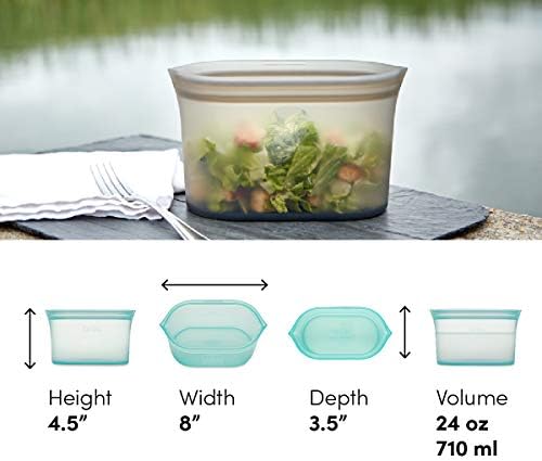 Zip Top Reusable Food Storage Bags | Medium Dish [Gray] | Silicone Meal Prep Container | Microwave, Dishwasher and Freezer Safe | Made in the USA
