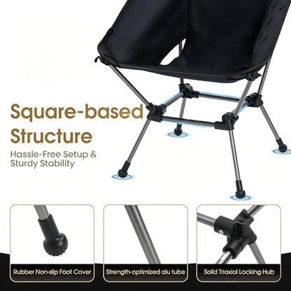 MOON LENCE Portable Camping Chair Plus, Larger & Roomier, Compact and Lightweight, Folding Chair for Backpacking Hiking Beach, Ultralight Camp Chair 330Lbs Capacity