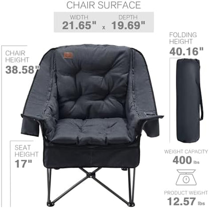 EVER ADVANCED 2 Set Camping Chair Detachable Cushion Supports 400LBS Black