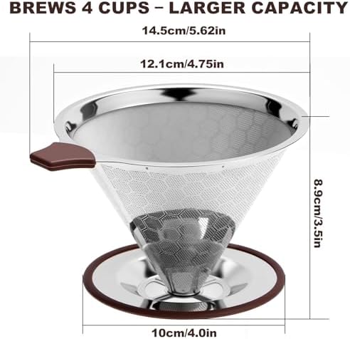 Pour Over Coffee Dripper, Roogaluckeep Stainless Steel Reusable Filter