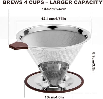 Pour Over Coffee Dripper, Roogaluckeep Stainless Steel Reusable Filter