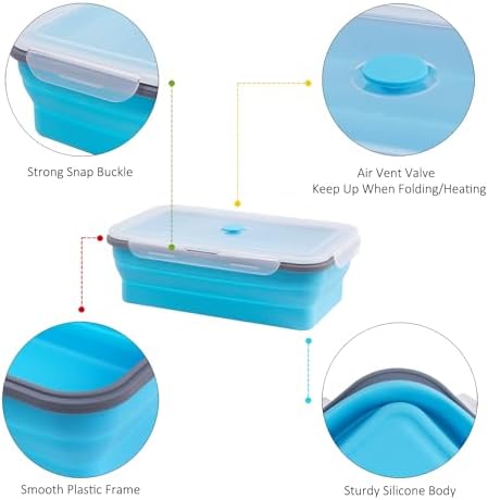 Extra Large Collapsible Food Storage Containers with Lid & Air Vent, 81 oz, 4 Pack, XXL Collapsible Marinade Container BBQ Prep Foldable Silicone Containers, Microwave Freezer Dishwasher Safe