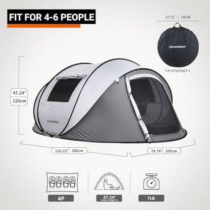 EchoSmile Instant Pop Up Camping Tent, 2/4/6 Person Easy Setup Tent
