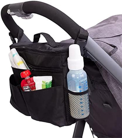 J.L. Childress Cool 'N Cargo Stroller and Wagon Cooler and Organizer - Universal Fit - Insulated - Attaches to Strollers, Wagons, Walkers and Wheelchairs - Large Capacity - Black