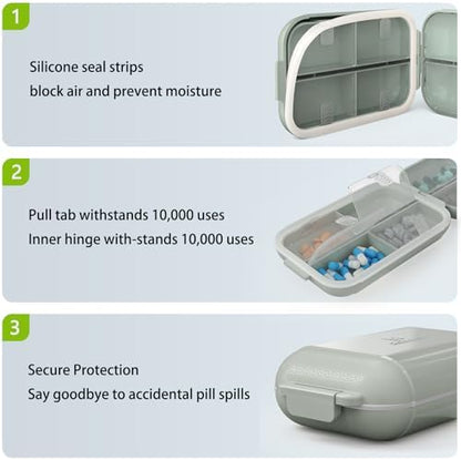 7 Compartments Travel Pill Organizer, Foldable Portable Airtight Pill Box