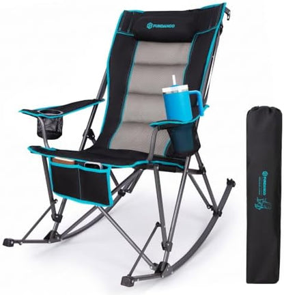 FUNDANGO Oversized Rocking Camping Chair 440Lbs Padded Folding Camp Chairs