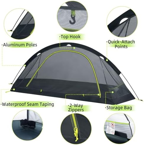 Lightweight 1/2 Person Backpacking Tent, Single Aluminum Pole Camping Tent