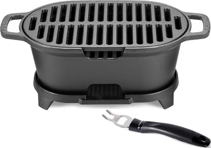 IRONMAX Mini Hibachi Grill Outdoor, Portable Small Charcoal Grill and Tabletop Cast Iron Skillet, 100% Cast Iron, Durable, Camping BBQ Grill Grate 11" x 6.7" for 2 People