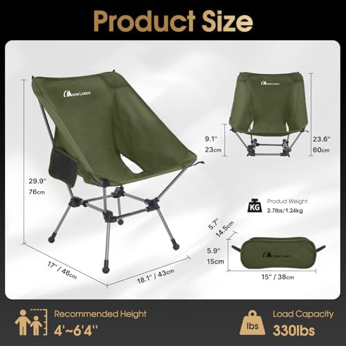 MOON LENCE Portable Camping Chair Plus, Larger & Roomier, Compact and Lightweight, Folding Chair for Backpacking Hiking Beach, Ultralight Camp Chair 330Lbs Capacity
