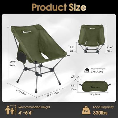 MOON LENCE Portable Camping Chair Plus, Larger & Roomier, Compact and Lightweight, Folding Chair for Backpacking Hiking Beach, Ultralight Camp Chair 330Lbs Capacity