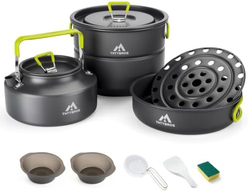 THTYBROS Aluminum Camping Pots Pans Outdoor Steamer 26Pcs Cookware Mess Kit