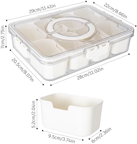 Dingerjar Divided Serving Tray with Lid and Handle - Snackle Box Charcuterie Container for Portable Snack Platters - Clear Organizer for Candy, Fruits, Nuts, Snacks - Perfect for Party, Entertaining