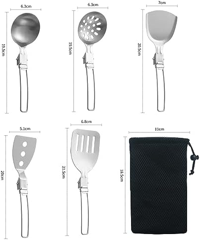 Esquirla 6Pcs Camp Cooking Utensil Set,Outdoor Kitchen Gear, Foldable Cooking Organizer Metal Camping Kitchen Utensil Set, Cookware Kit for Camp RV, BBQ