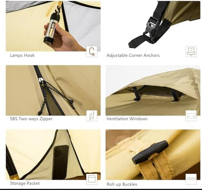 BISINNA 4 Season Tent for Backpacking Winter Tents 2 Person Lightweight Cold Weather Tents Waterproof Double Layer All Season Tent Aluminum Alloy Poles Easy Set Up for Camping, Hiking, Outdoor
