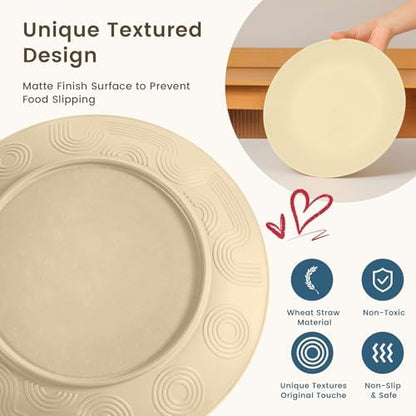 Homienly 24 PCS Premium Wheat Straw Dishes Set for 6, Reusable Plates and Bowls Sets,Cups,Lightweight & Unbreakable Dishwasher and Microwave Safe Dinnerware Sets for Kitchen,Outdoor- Beige