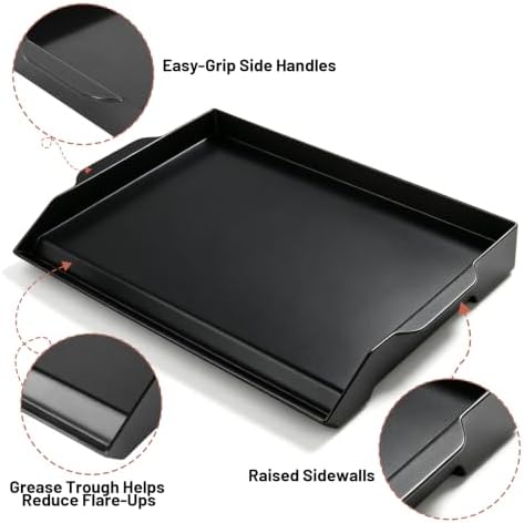 Upgraded 19"x13" Ceramic Coated Cast Iron Griddle, 2.56" High Sidewalls, Portable Natural Nonstick Flat Top with Dual Handles, Universal for Gas Grill & Camping Stove