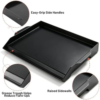Upgraded 23"x16" Ceramic Coated Cast Iron Griddle, 2.56" High Sidewalls, Heavy-Duty Natural Nonstick Flat Top with Food-Safe Ceramic Finish, Dual Handles, Universal for Gas/Charcoal Grill & Stove Top