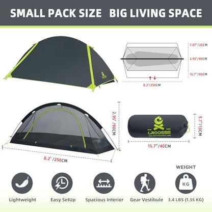 Lightweight 1/2 Person Backpacking Tent, Single Aluminum Pole Camping Tent