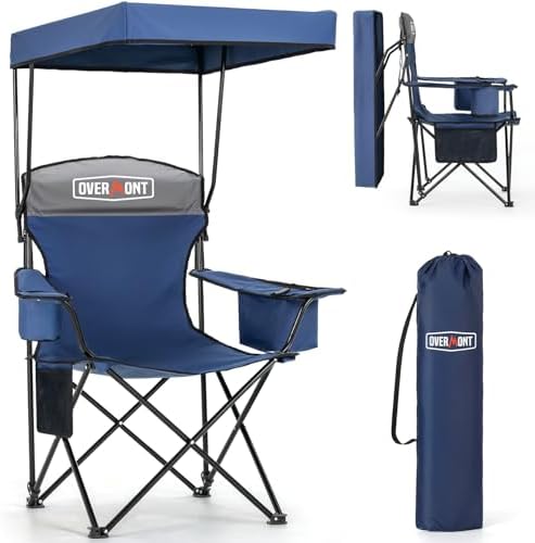 Overmont Camping Chair with Canopy Shade - 330 lb Support&3L Cooler Bag
